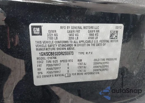 2013 Chevrolet Tahoe Lt z USA, uszkodzony, nr VIN 1GNSCBE02DR255973